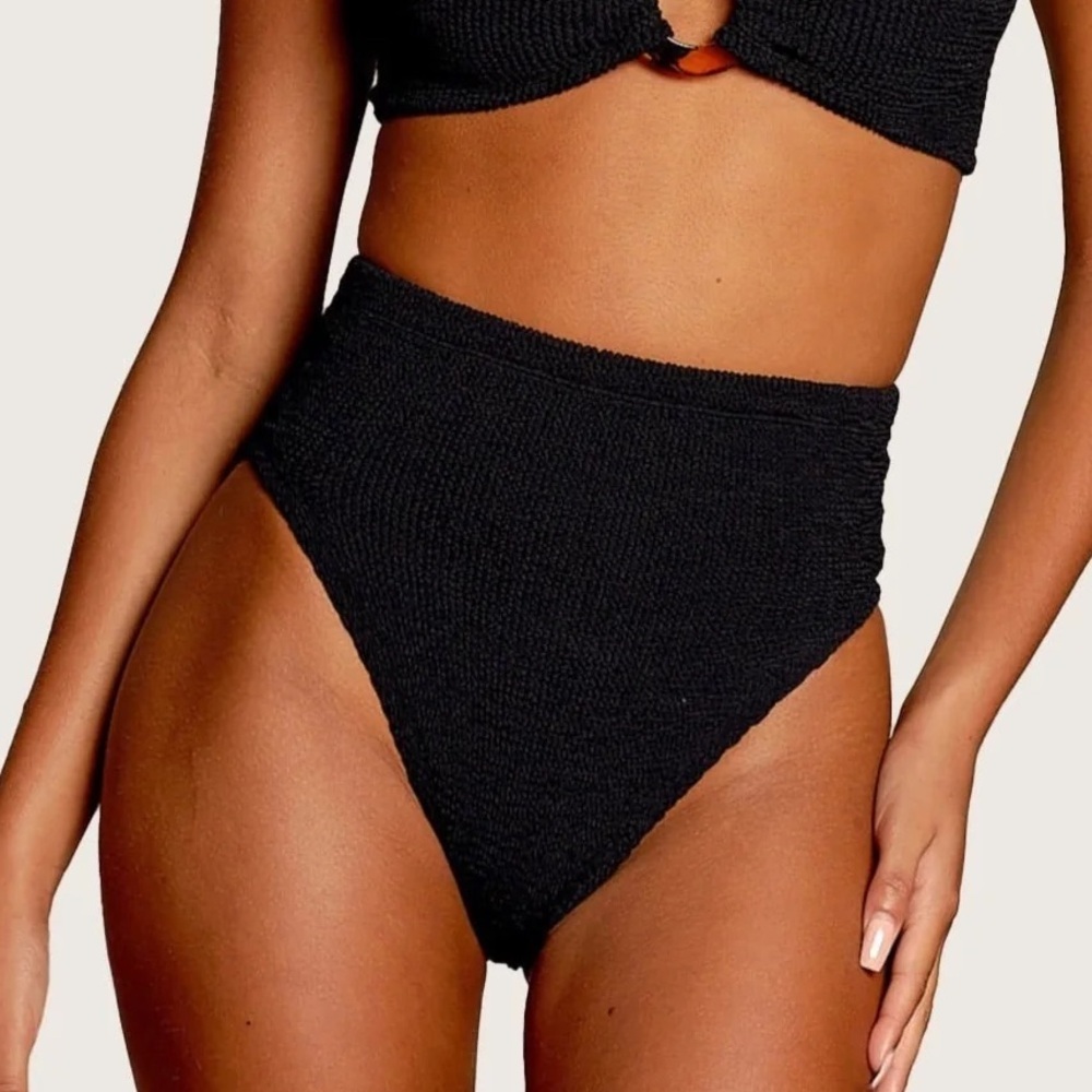 New Hunza G High Waisted Bikini Bottom Only Black Crinkle Jamie Ruby Judy Nadine